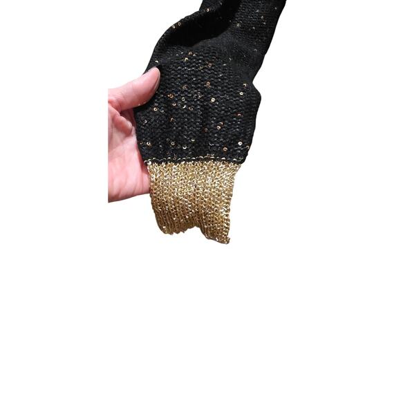 LTX Elegant Black Gold Trim Sweater Sparkling Metallic Knit Holiday Party S/M - Picture 3 of 6